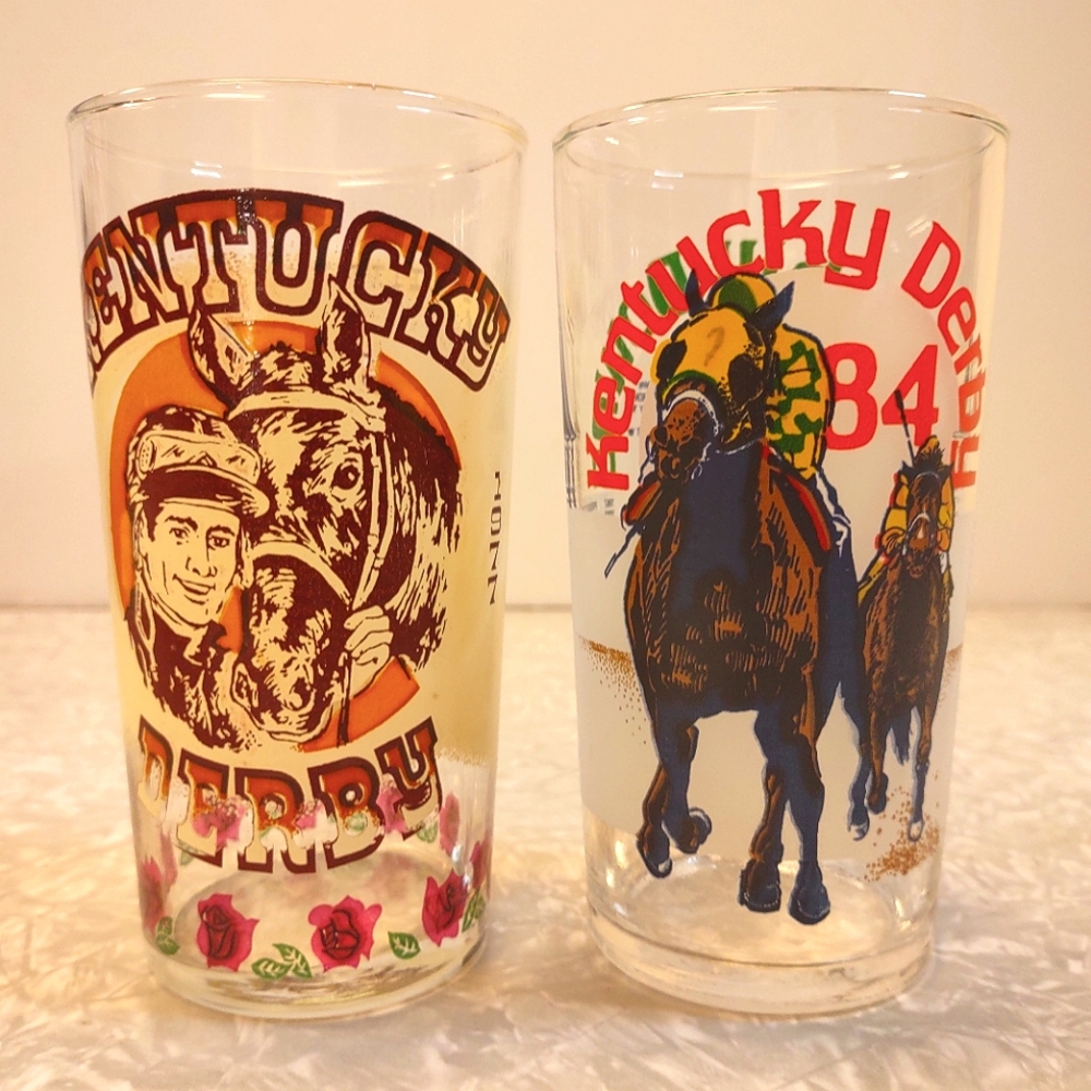 Vintage 1977 & 1984 Kentucky Derby Mint Julep Souvenir Libbey Glass Set of 2